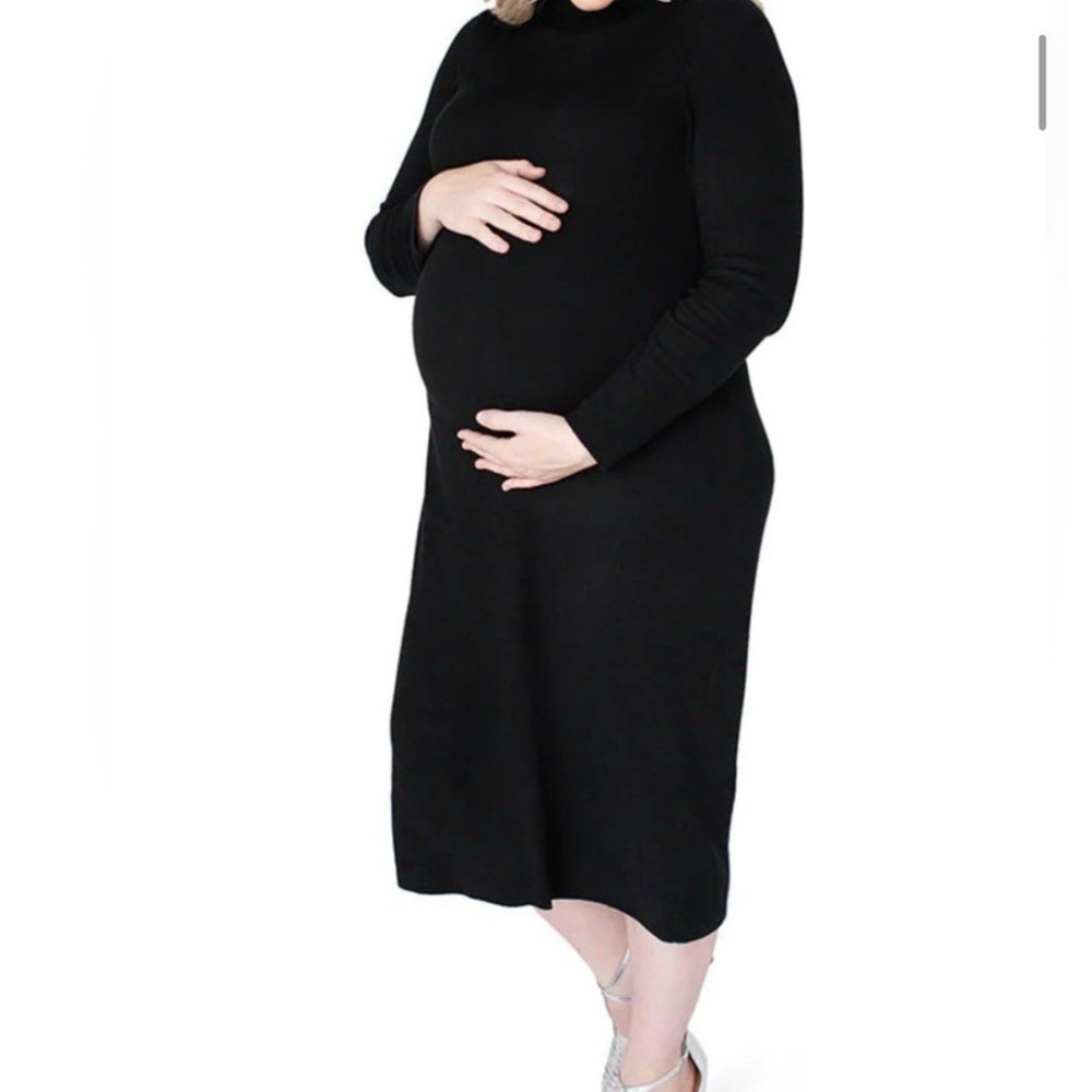 Kindred Bravely Jackie Knit Maternity Mock Neck Midi Dress Size XS Black